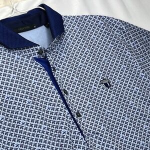 Greyson Polo Shirt Mens Medium Blue Bird Bee Print Performance Golf Stretch Top